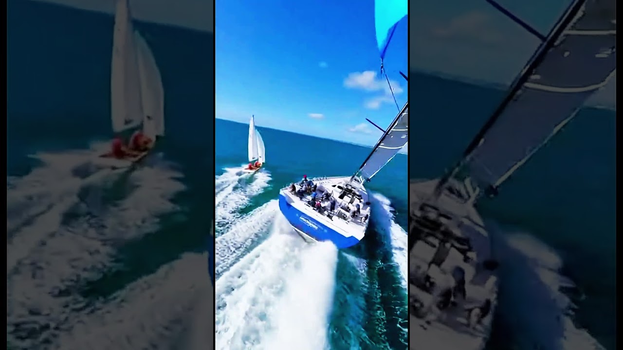Blue Hull Beast Plows Through the Start Line! 😳🔥⛵ #sailinglife #oceanadventure