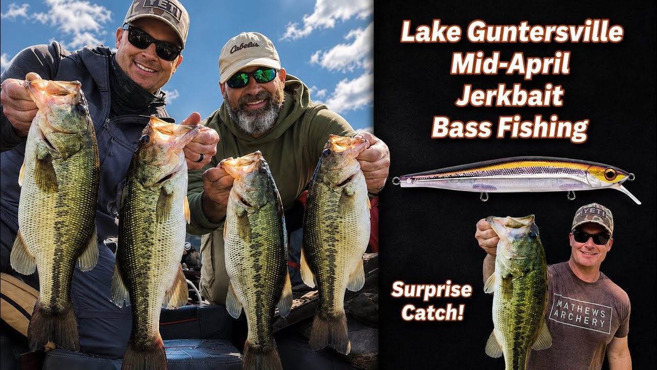 April Jerkbait Bass Fishing on Lake Guntersville (Surprise Catch Behind the House!)