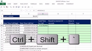 Excel Magic Trick 1078: Total Cost Based On Per Minute Charge & Excel Time Values Nearest 15 Seconds