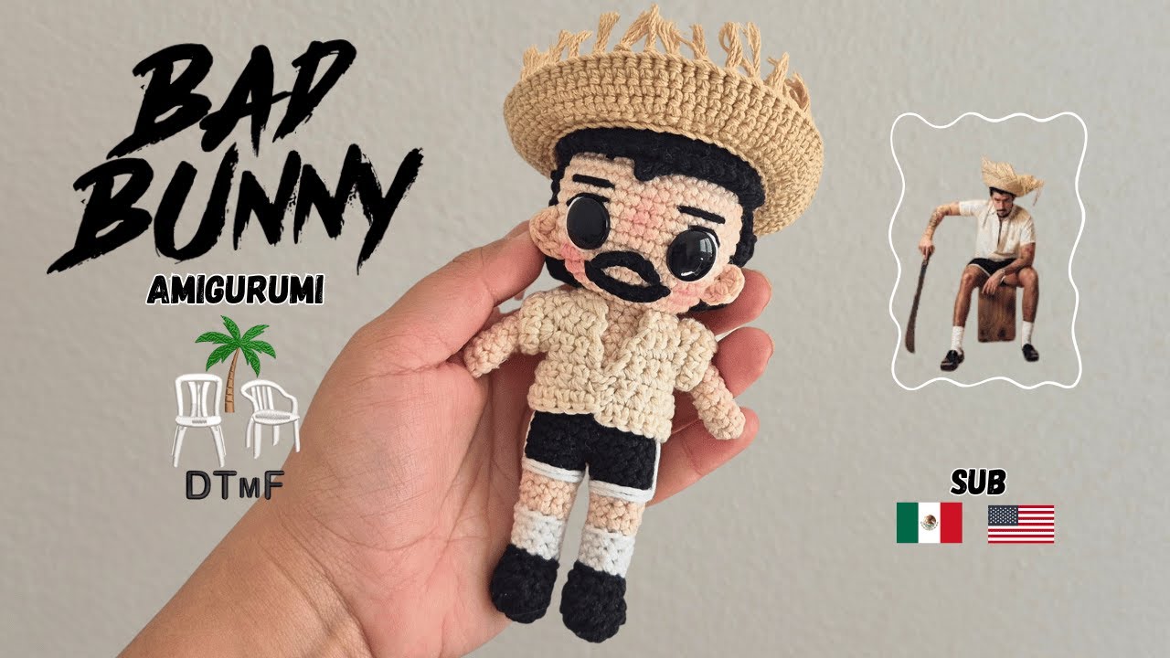 TEJE A BAD BUNNY AMIGURUMI 🌴 | OUTFIT DTMF | TUTORIAL A CROCHET 🎤🩷 | EL GRILLITO TEJEDOR BY LILY