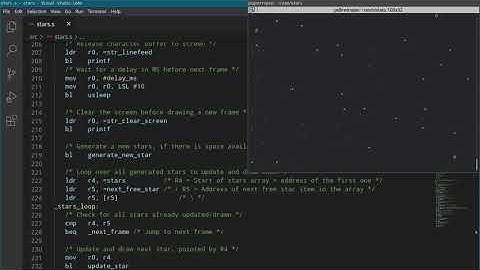 Textmode Starfield Effect in ARM Assembler for Raspberry Pi