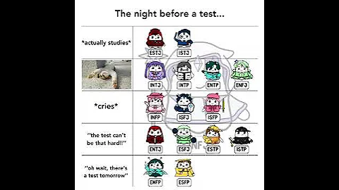 16 Personalities The night before a test #booapp #personalitytypes #16personalities #mbtitypes #mbti