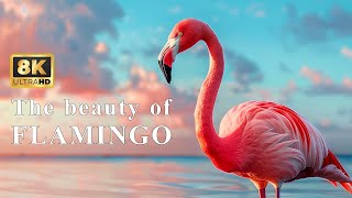 8K UHD Розовый фламинго — розовые водоплавающие птицы под успокаивающую музыку