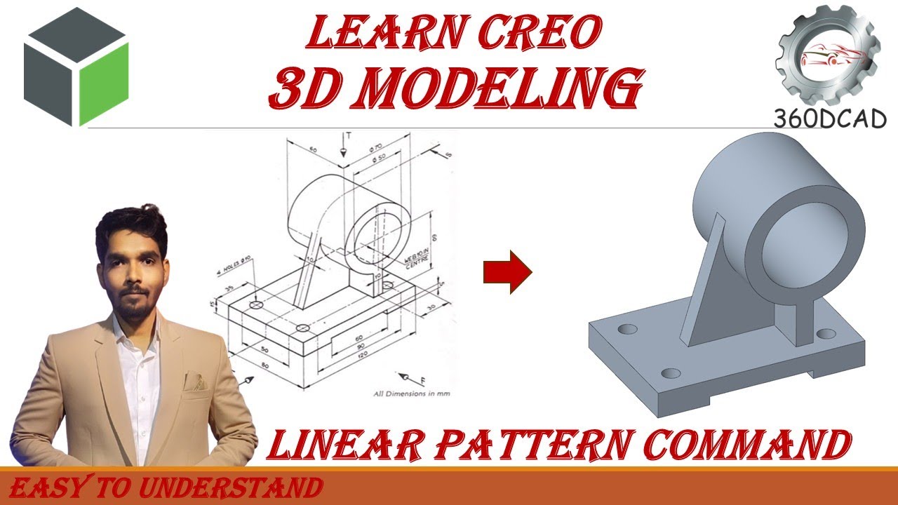 Creo Part Modeling: Hole, Linear Pattern, Rib | In Hindi