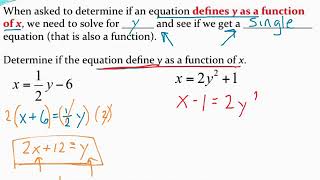 Determining if an equation defines y as a function of x