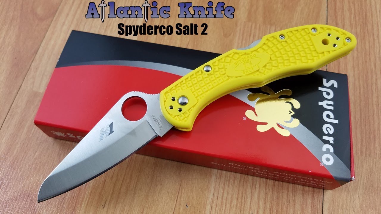 SPYDERCO SALT 2 SATIN H1 STEEL FOLDING BLADE YELLOW FRN HANDLE KNIFE 88PYL2