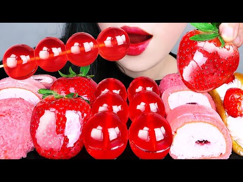 ASMR MUKBANG STRAWBERRY TANGHULU, JELLY 딸기 디저트 먹방 *딸기 탕후루, 젤리, 찹쌀떡, 케이크 NO TALKING EATING SOUNDS