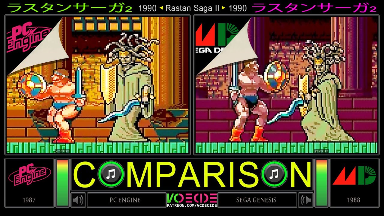 Rastan Saga II (PC Engine vs Sega Genesis) Side by Side Comparison |  VCDECIDE