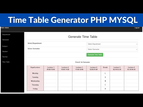 Online Time Table Generator PHP MYSQL Project with Source Code