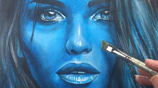 PORTRAIT IN BLUE / Acrylic Painting / Three colours