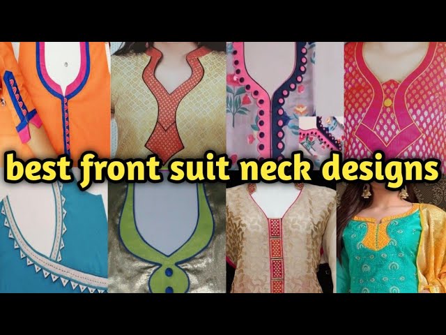 image of Punjabi salwar suit boutiques outfit with front neck designs-AMBFAS7507  | Salwar neck designs, Neck designs for suits, Churidhar neck designs