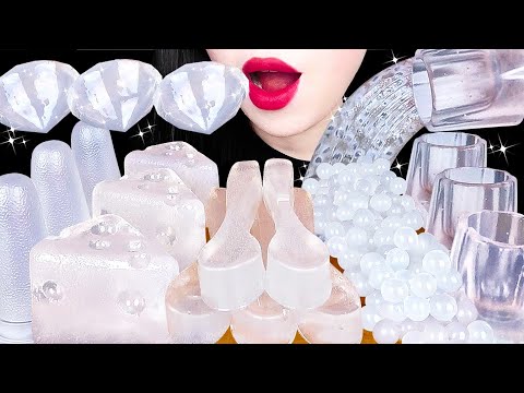 ASMR CLEAR DESSERTS 투명 디저트먹방 DIAMOND JELLY, EDIBLE JELLO CUPS, FROG EGG JELLY EATING SOUNDS MUKBANG