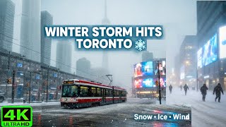 【4K】Toronto Winter Storm Walk ❄️ | Snow, Ice Pellets & Freezing Rain Hit Downtown (February 2026)