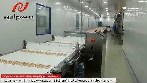 Automatic layer cake packaging system 4 lines, cake pakaging solution, bakery flow wrapper