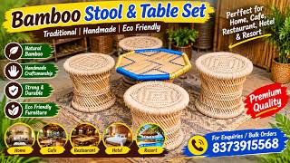 Bamboo Stool & Table Set | Traditional Cane Furniture Furniture for Home, Cafe, Restaurant & Hotel