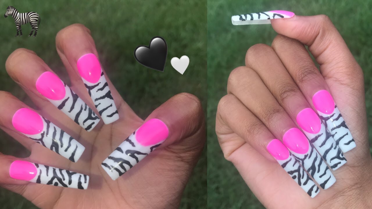 Y2K Zebra Print French Tip Nails Enailcouture XXL Square Easy DIY