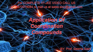 IIT JEE | CHEMISTRY | CLASS XII | APPLICATIONS OF COORDINATION COMPOUNDS | BY: PROF. SEEMA SAINI