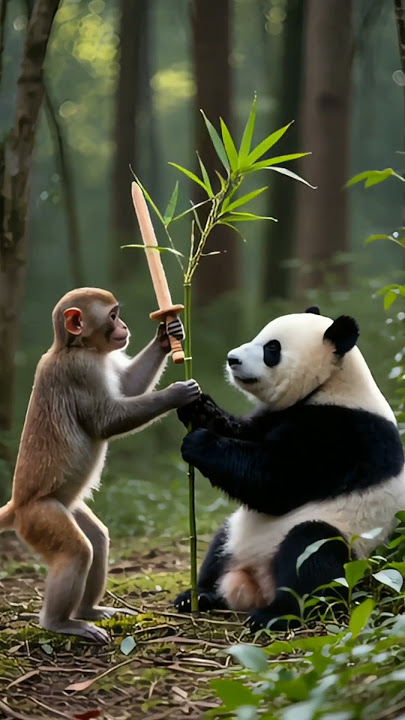 Panda & Little Monkey’s Samurai Training in the Bamboo Forest!' 🥋🌿