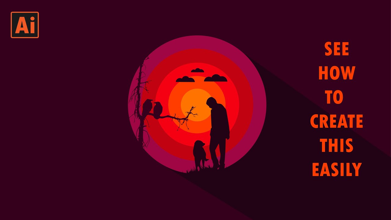 Sunset Vector Illustration - Illustrator Tutorial - YouTube