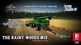 The Rainy Woods/#12/First Harvest/New Combine/Baling Straw/Collecting Bales/FS22 4K timelapse