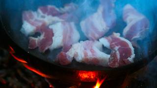 Solo Winter Forest Bushcraft ASMR Firelight &amp; Meat Cooking