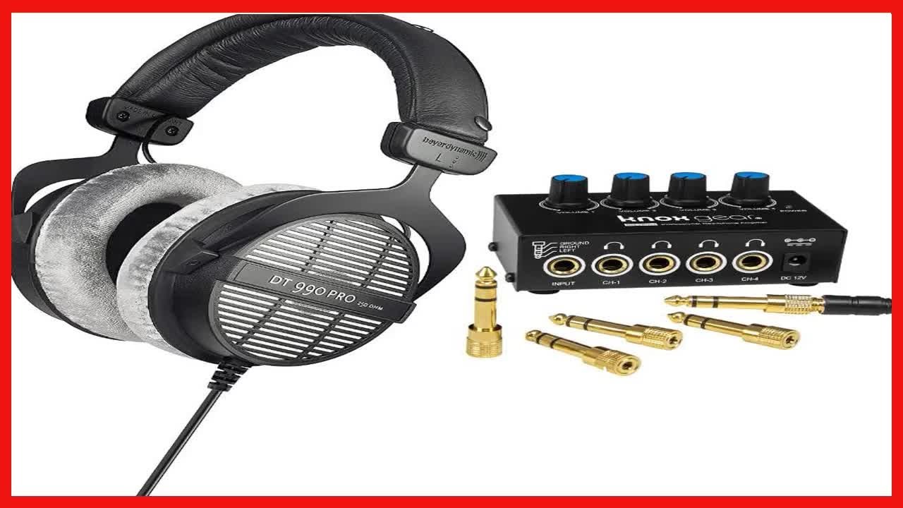  beyerdynamic DT-990 Pro Acoustically Open Headphones (250 Ohms)  with Knox Gear Hard Shell Headphone Case and Wooden Headphone Stand Bundle  (3 Items) : Electronics