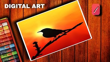 Sunset bird scenery drawing|Beautiful sunset painting|Infinite painter|Tez art