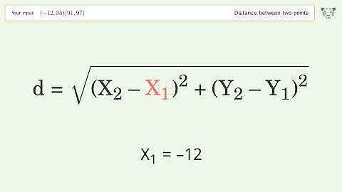 Find the distance between two points p1 (-12,35) and p2 (91,97): Step-by-Step Video Solution