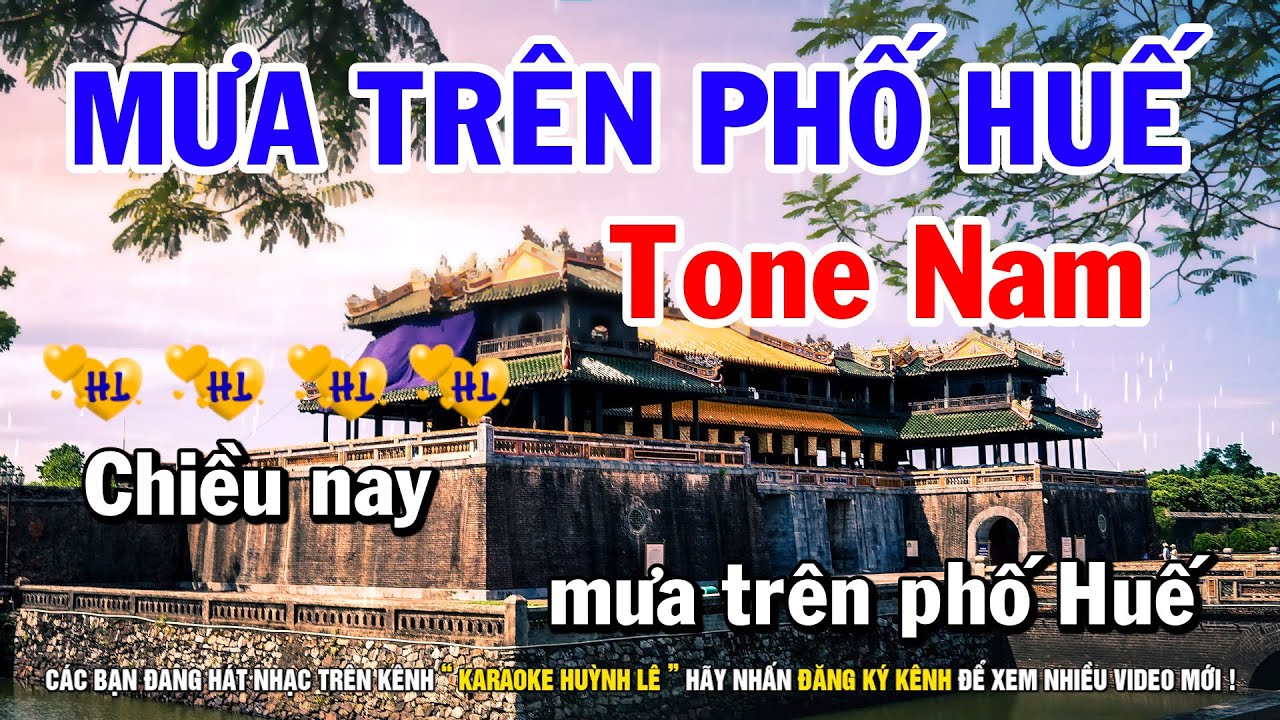 Karaoke Mưa Trên Phố Huế - Tone Nam || Nhạc Sống Huỳnh Lê