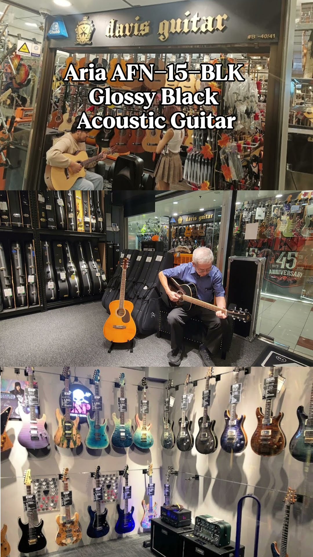 Aria AFN-15-BLK Glossy Black Acoustic Guitar at Davis Guitar
