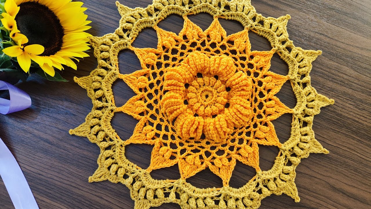 هنر بافت گل آفتابگردان ماندالاییSunflower Mandala Art! 🌻