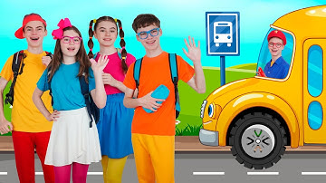 Wheels on the Bus (School Version) | Nick and Poli Nursery Rhymes & Kids Songs