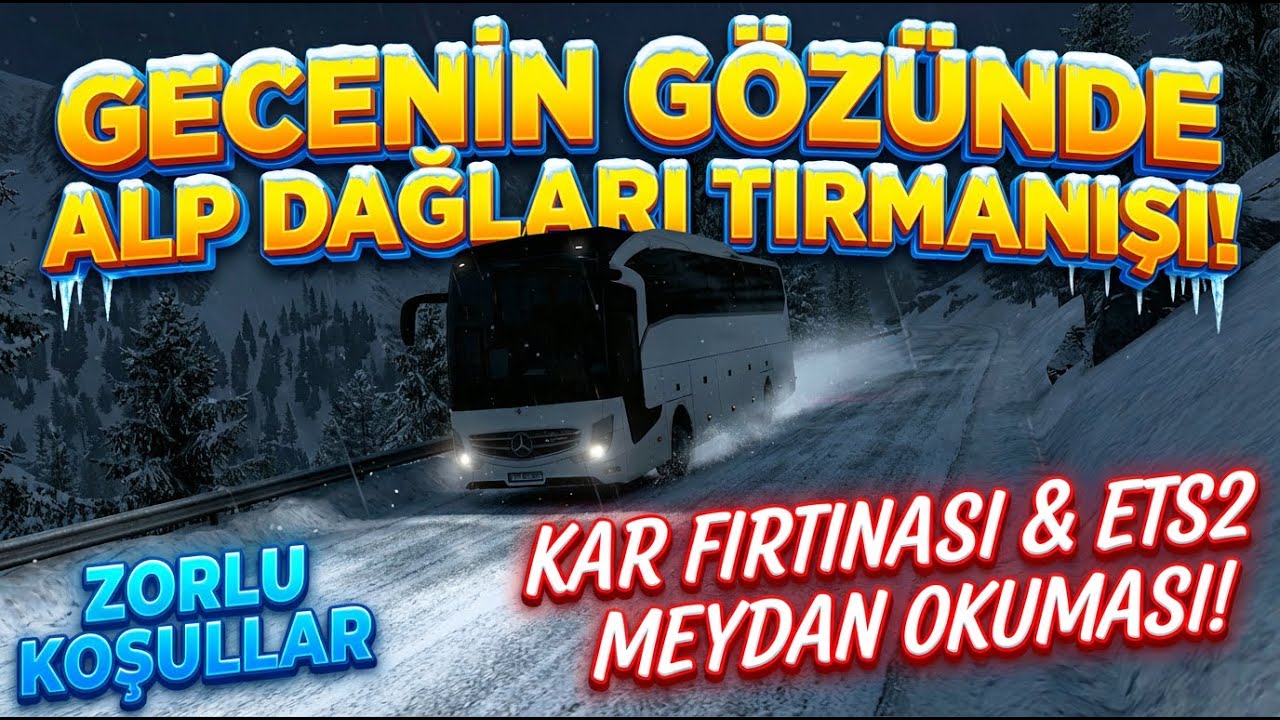 ETS 2 Mercedes Otobüs ile Alp Dağlarında Karlı Yol | Kaza & Komik Anlar