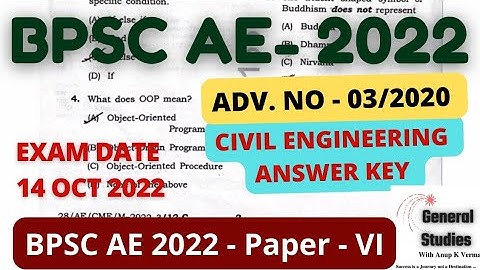 BPSC AE CIVIL ENGINEERING (ADV.NO - 03/2020) | ANSWER KEY | PAPER - VI | EXAM DATE : 14 OCT 2022