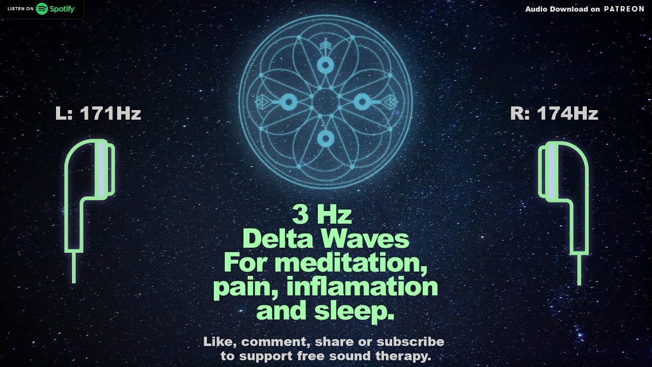 3Hz Delta Waves with 174Hz solfeggio | For meditation, pain ...