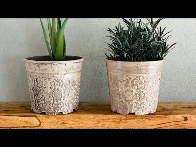 Cheap Plastic Pots Elevated With Paint And Stencils - My Humble Home and  Garden