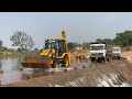 Jcb 3dx backhoe making pond with 2 tata truck for making fishing farming pond
