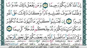 سورة النساء (الربع الأول & الحزب التاسع) القارئ: عبدالرحمن الماجد-المصحف مقسم لأرباع.