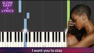 Rihanna - Stay ft. Mikky Ekko SLOW EASY Piano Tutorial + Lyrics