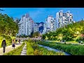 [4K] Peaceful evening walk in Seoul, Danghyun Stream - Nowon | 평화로운 저녁의 당현천의 야경과 노원구 아파트 풍경