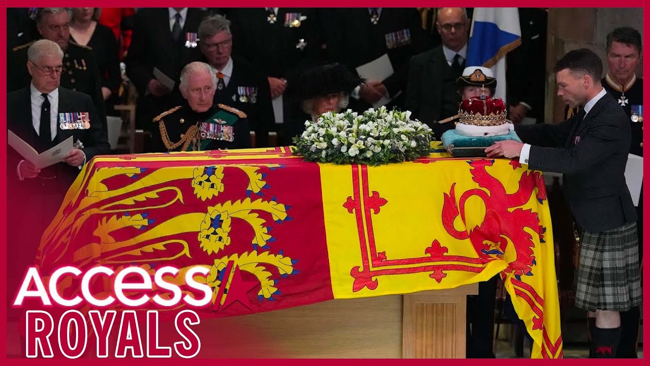 Queen Elizabeth's Children Watch As Crown Is Placed On Coffin