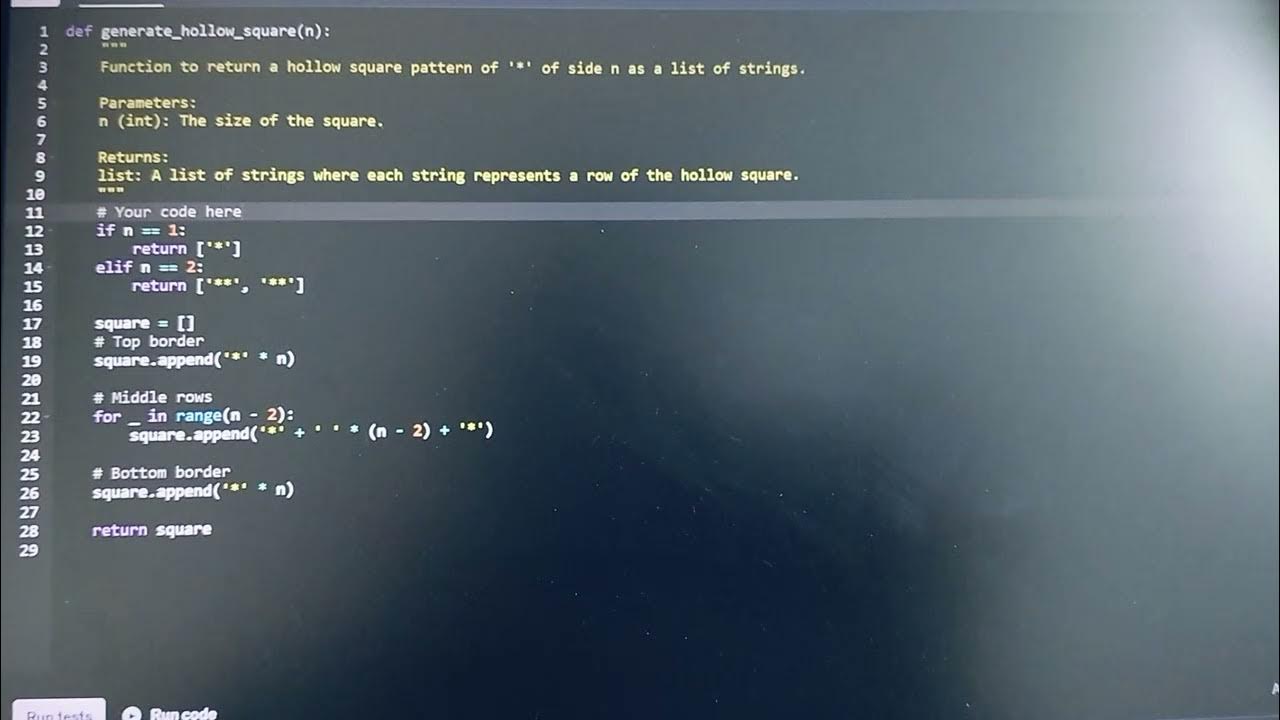Hollow square Python code - YouTube