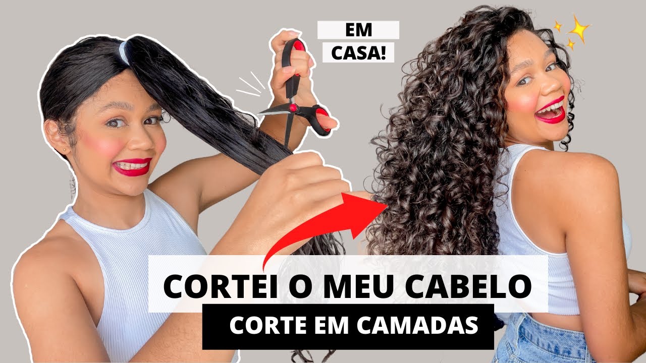 CORTEI O MEU *CABELO CACHEADO* SOZINHA EM CAMADAS || EM CASA 🔥✨