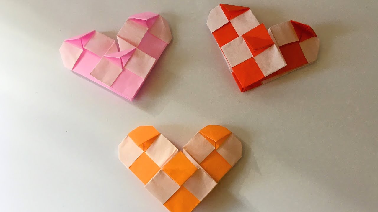 折り紙】かわいいチェック柄のハートの折り方#ORIGAMI#チェック柄の