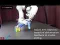 Tabletop sliding based on deformation control with a robotic arm