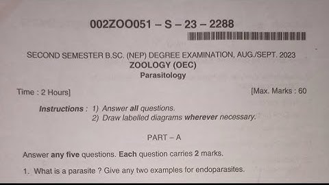 Zoology OEC Bsc 2nd Semester NEP Degree Question Paper Year 2023 Karnataka of Dharwad University