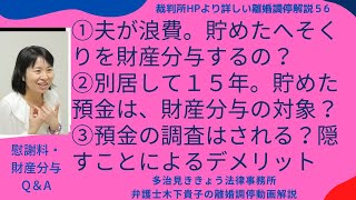 裁判所HPより詳しい離婚調停解説56!第56回目は52〜55回目に引き続き、離婚調停で慰謝料、財産分与に争いがあるときの対処法、財産分与・慰謝料に関するご質問についてQ&A方式で解説しています