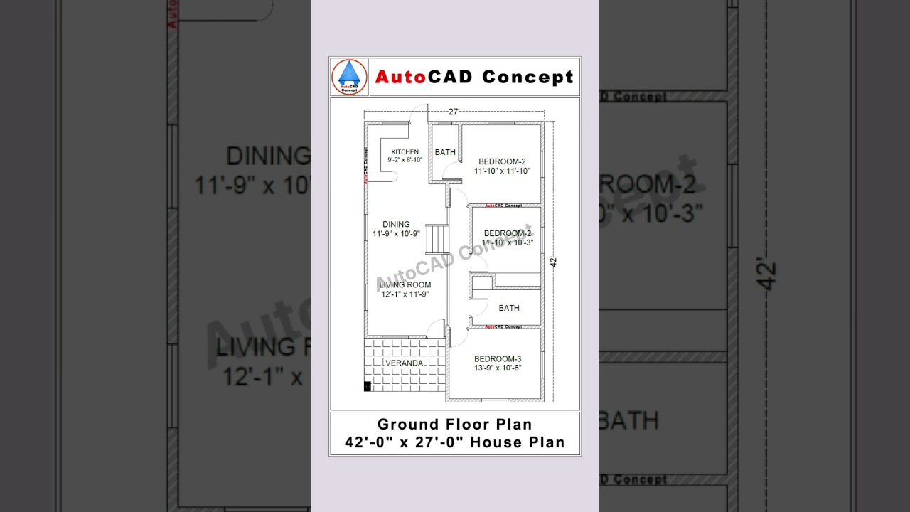 42x27 house plan | Architectural drawing in autocad | Building plan drawing #buildingplans #house