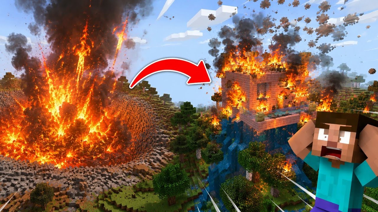 # House caught fire, big explosion inside Minecraft 💥😱💣 - YouTube