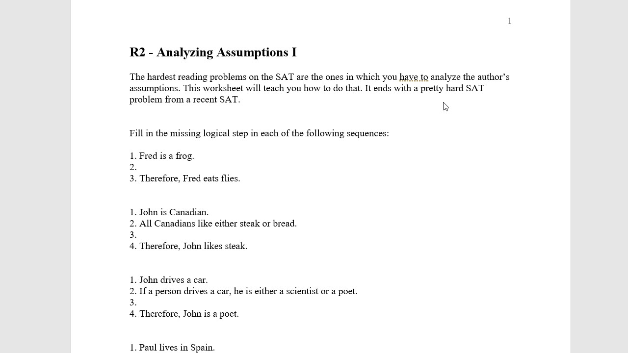 Analyzing Assumptions Intro - YouTube
